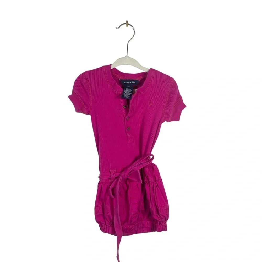 Ralph Lauren Girls Tie Waist Cargo Dress in Pink Size 2T